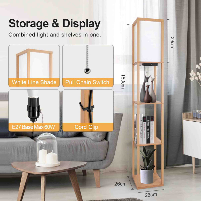 Rejeania 160cm Column Floor Lamp, Wood