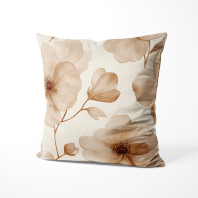 Vintage Look Sofa Throw Pillow - Country Farmhouse Sepia Petals Printed Cushion