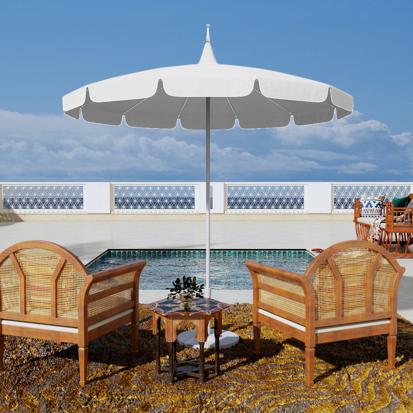 Nikolitsa 8.5' Sunbrella Pagoda Umbrella, Natural Sunbrella®