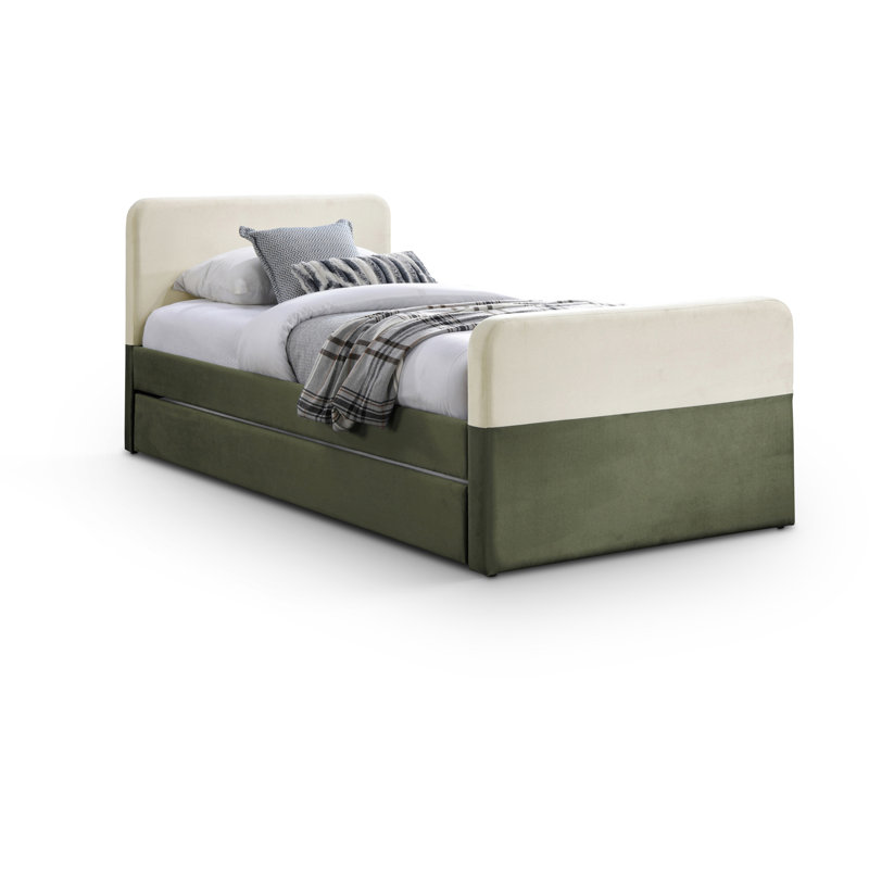 Lit gigogne / rangement en velours Ivy, Velours vert olive