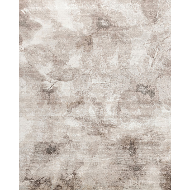 Tapis beige et doré de haute qualité noué à la main, Rectangle de 5 pi x 8 pi