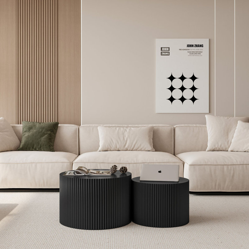 Wave Stripe Nesting Coffee Table Set, Black