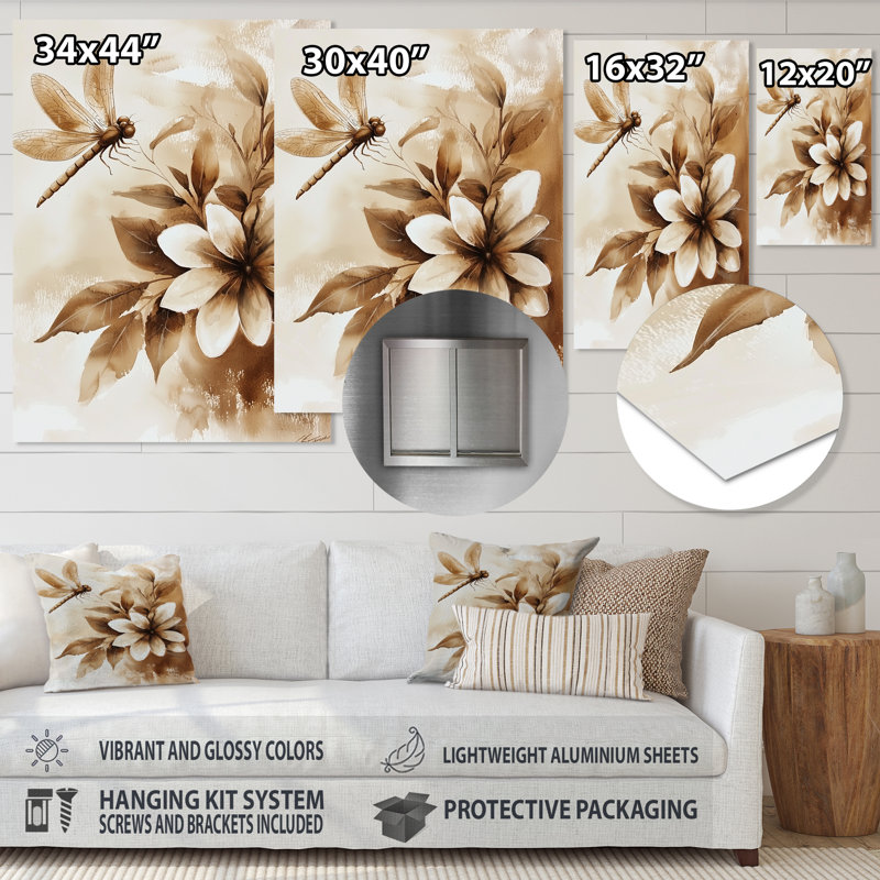 Rétro libellule jardin I - animaux, impression murale en métal, H 40 po x l 30 po