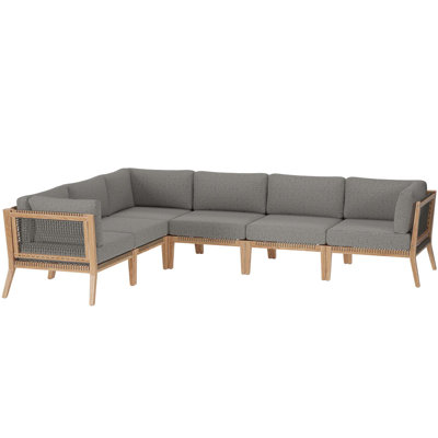 Modway Clearwater Outdoor Patio Teak Wood 6-Piece Sectional Sofa by Modway