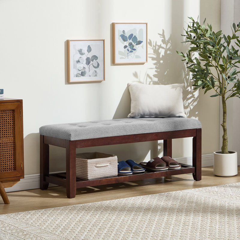 44" Upholstered Shoe Storage Bench – Perfect for Entryway, Mudroom, or End-of-Bed Seating, Light Gray