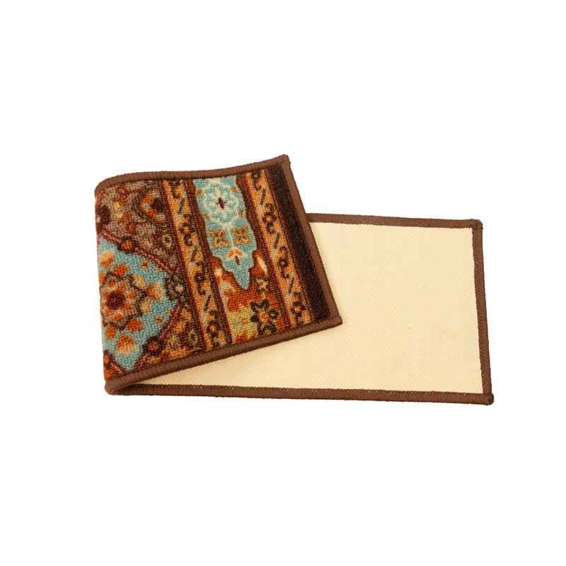 Custom Size by Inches Machine Washable Bakhtiari Design Low Pile Stair Treads, Rectangle 31.5" x 8.5"