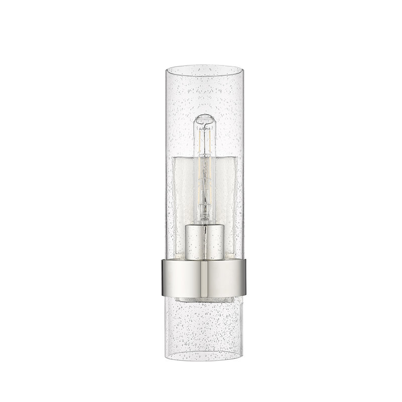 Yohko 15.75" Tall Steel Armed Sconce with Seeded Glass, Polished Nickel