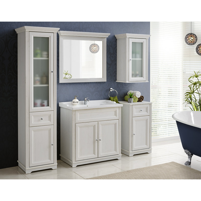 Persephone Wood Flat Wall Mirror, White, 76cm H x 80cm W x 11cm D