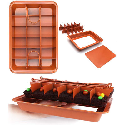 Moule à brownies avec séparateurs, plaque de cuisson à bords seulement, moule à brownies d'angle en acier inoxydable avec emporte-pièce, permet de réaliser 18 brownies prédécoupés (rouge)