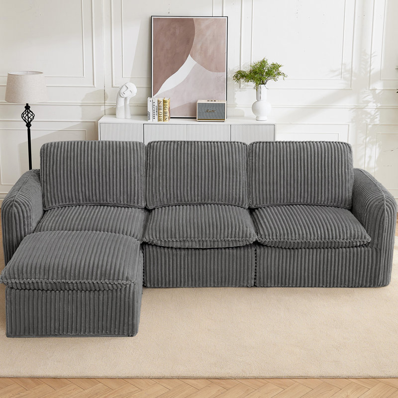 Cozza No Assembly Required Compression Couches,Upholstery Deep Seat Sectional Free Combination Couch with L-Shape Chaise Ottoman