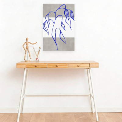 Élégance bleue - Tableau abstrait minimaliste moderne représentant un cheval et des plantes dans un paysage - Impression d'art mural