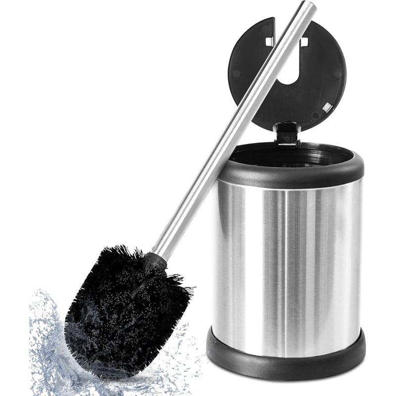 UMIEN Metal Toilet Brush with Lid Stainless Steel Set