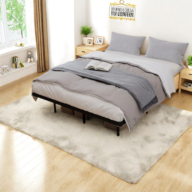 Grand lit en métal robuste, conception moderne avec rangement pour la maison