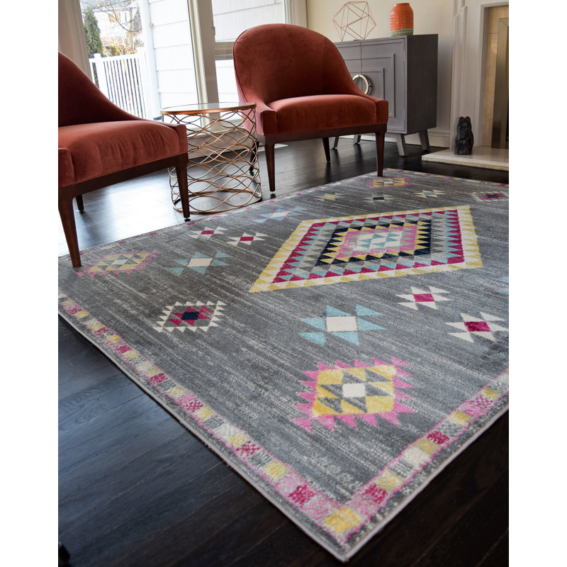 Tapis gris foncé Bodrum Tribal Sahara, Rectangle 8 pi 9 po x 12 pi
