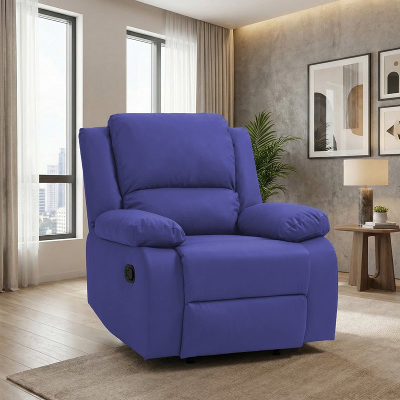 Fauteuil inclinable manuel en velours côtelé avec dossier à oreilles Ameiah, Sapphire Blue