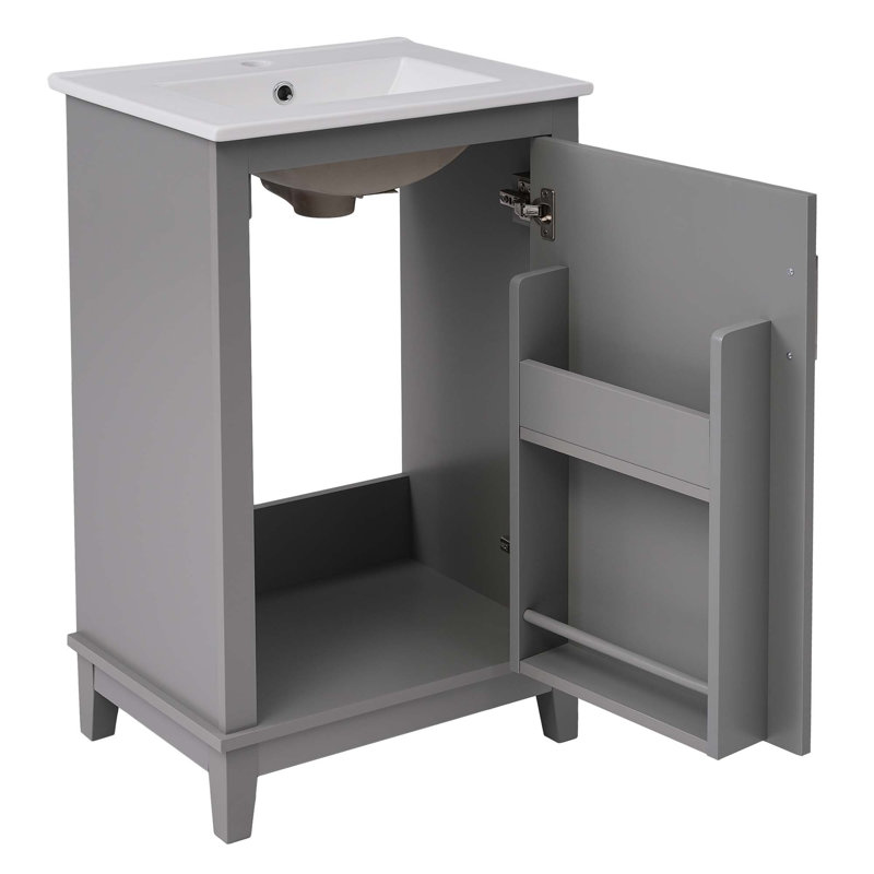 Petit meuble-lavabo moderne avec lavabo, rangement spacieux et 1 porte à fermeture en douceur, Gris