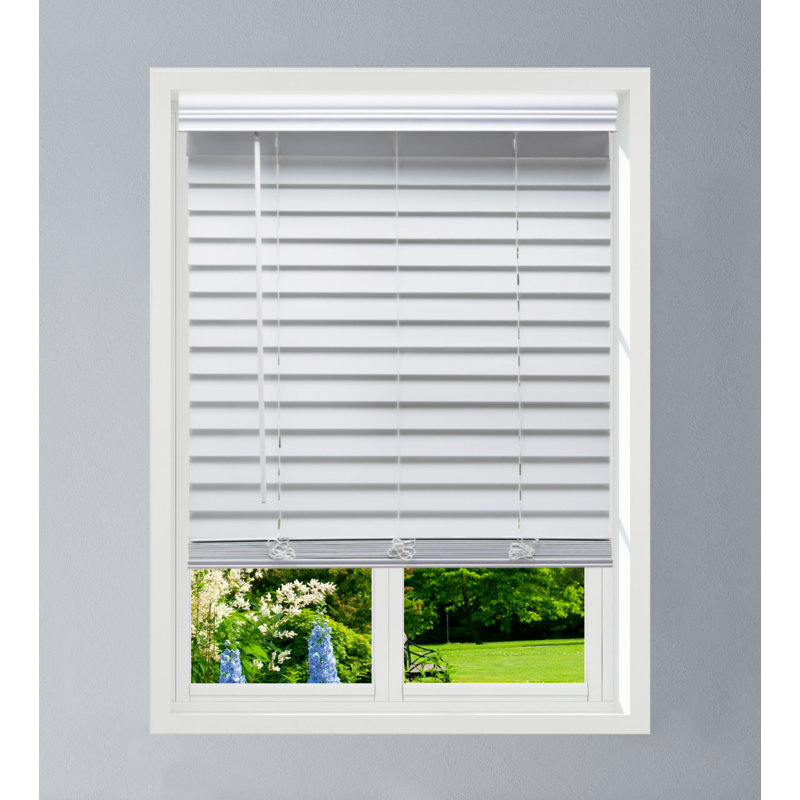 Linen Avenue Cordless Faux Wood Blind White, Flush Inside Mount (No Valance Side Pieces/Returns Included, Arrives ½ Inch Narrower)