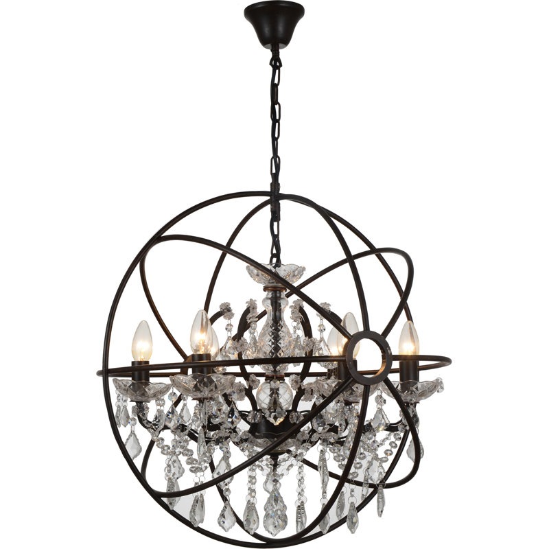 Beldin Transitional 6 - Light Globe Cage Crystal Chandelier , Black