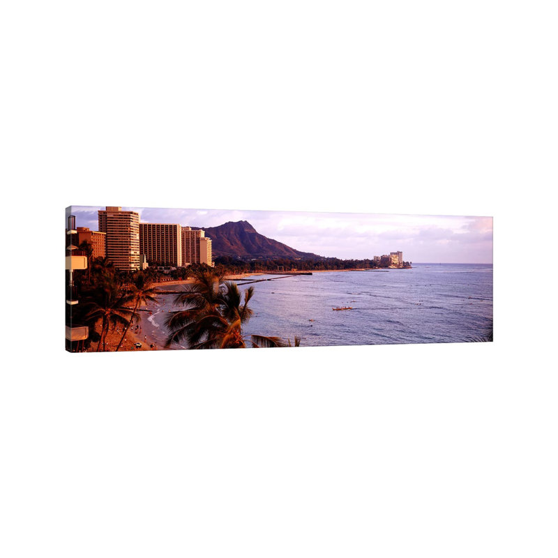 Waikiki Beach, Oahu, Hawaii, USA 1 Piece Wrapped Canvas Panoramic Wall Art, 182.88 cm H x 60.96 cm W