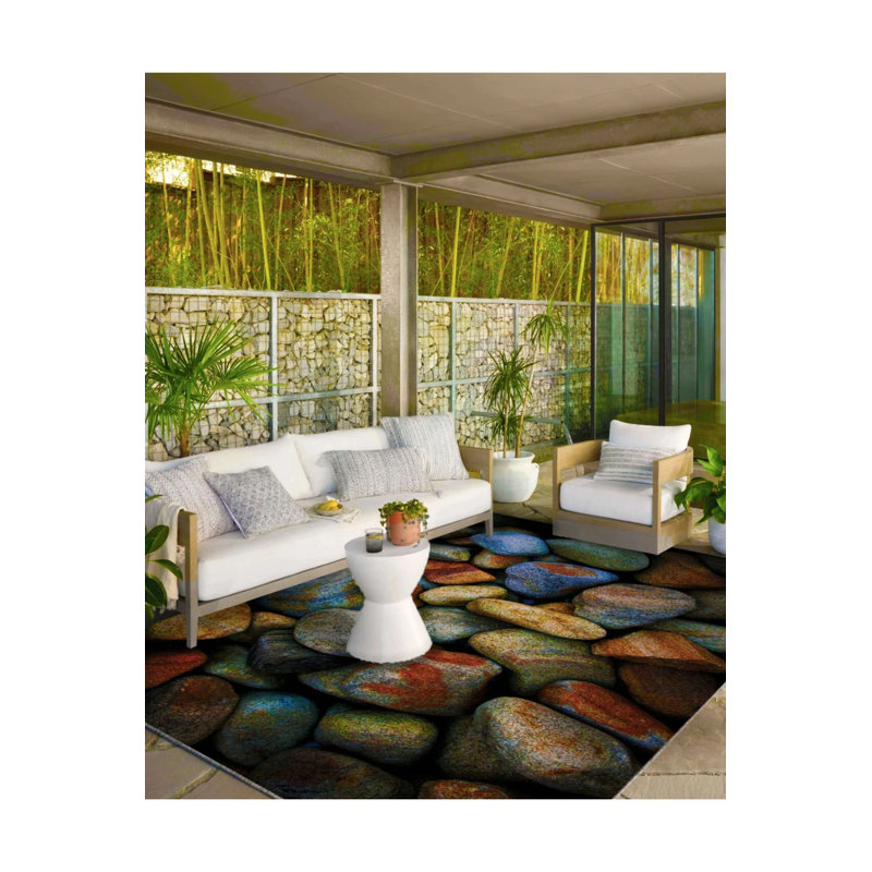 Tapis tissé avec motif et motif de galets et tapis lavable, Rectangle 2 pi 4 po x 4 pi