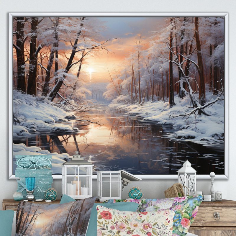 Frozen Wilderness Winter Landscape I - Art mural paysage d'hiver, Cadre flottant blanc, 30" H x 40" W