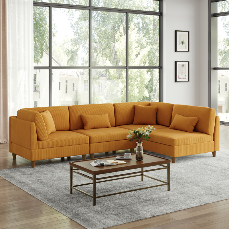 Canapé modulaire rembourré en velours côtelé l 120,6 po Seemab, Orange