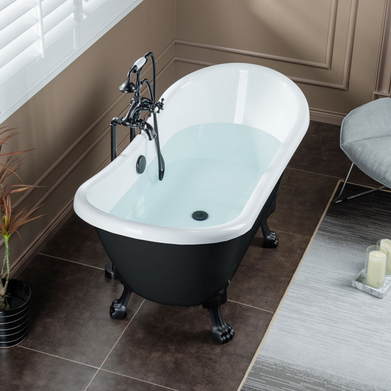 59" x 28" Clawfoot Soaking Acrylic Bathtub, Black, Oil Rubbed Bronze