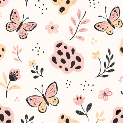 Papier peint auto-adhésif à motif de papillons roses et papillons à motif de papillons sans soudure, imprimé à la main, amovible, autocollant, 24 po x 118 po