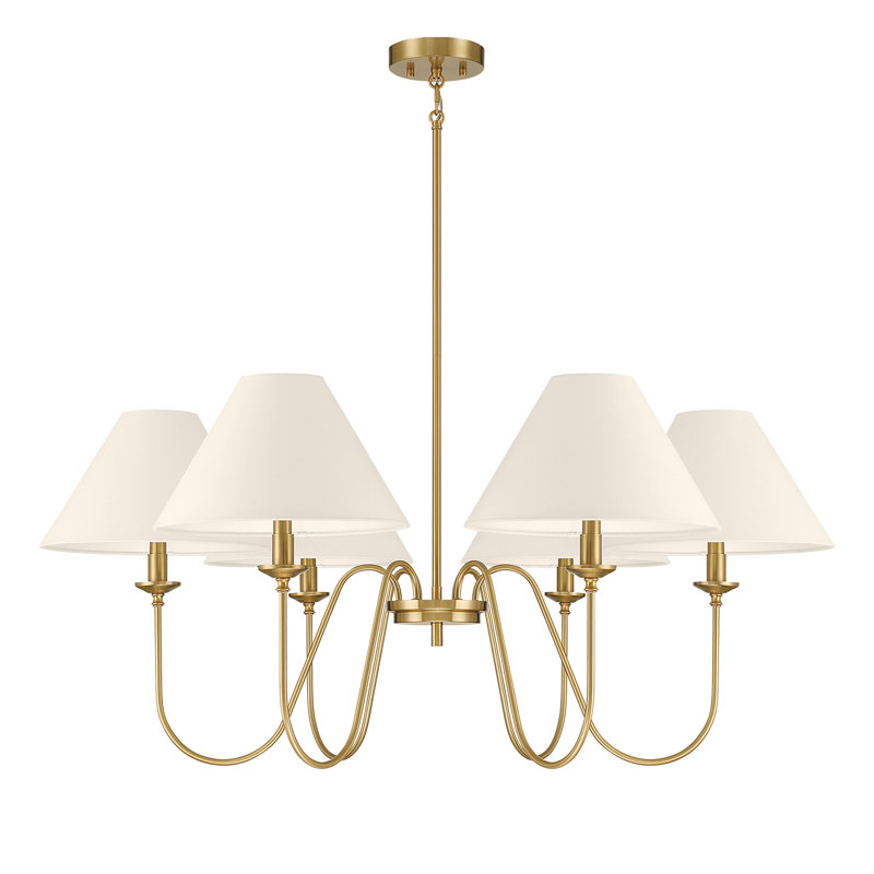 6 - Light Dimmable Classic / Traditional Chandelier, Brushed Gold, 21" H x 40" W x 40" D
