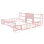 Lit de bébé Queen avec barrière de sécurité, bibliothèque et étagères de rangement à 3 niveaux, rose