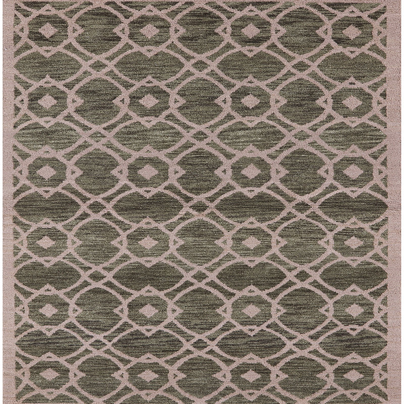 Tapis oriental vert foncé / rose Parell, Carré 8 pi
