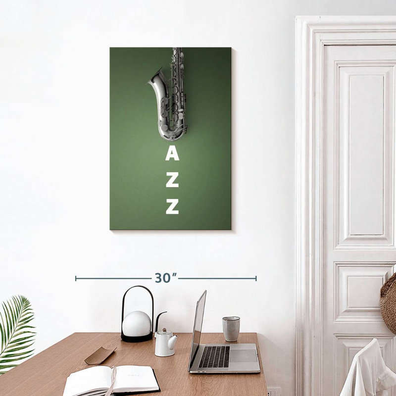 Saxophone jazz argenté, H 30 po x l 20 po