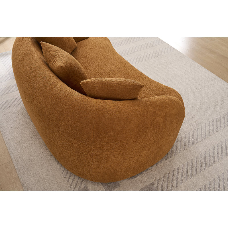 Canapé incurvé moderne sans dossier avec dossier amélioré et revêtement en chenille pour plus de confort et de style, Orange