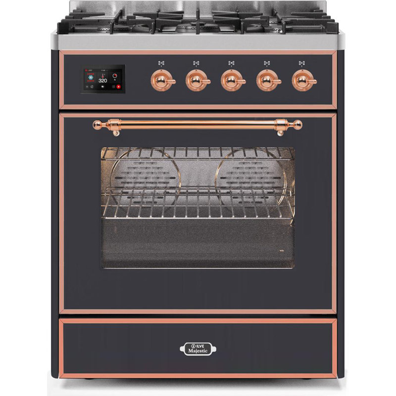 Cuisinière à double combustible 30 pouces avec 5 brûleurs scellés (porte vitrée) ILVE Majestic II Series, Propane liquide