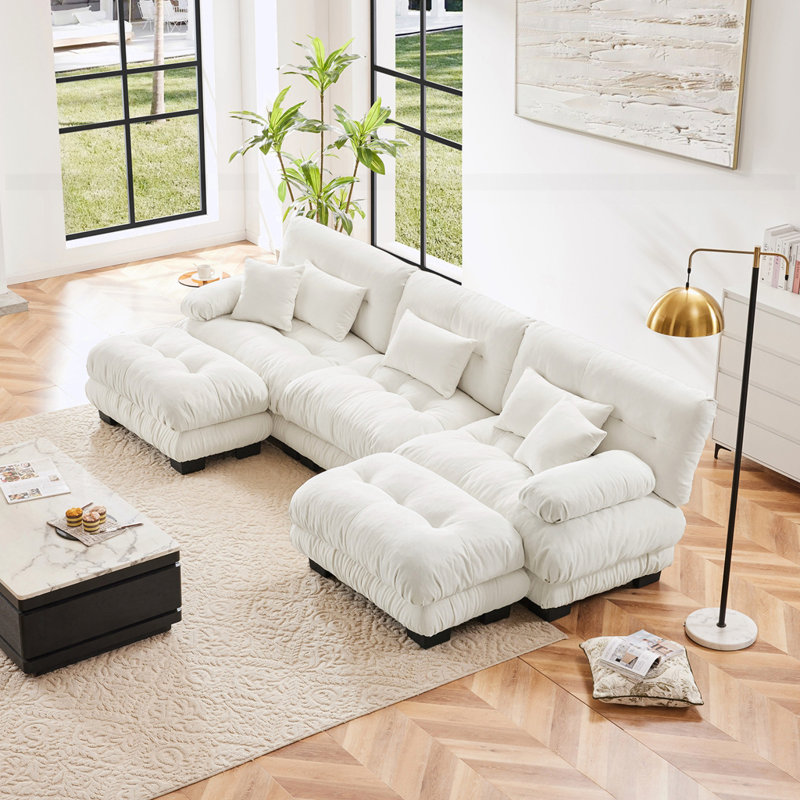 Canapé en chenille avec repose-pieds Cloud, Blanc, H 35,4 po x l 133,8 po x P 59,6 po, 5