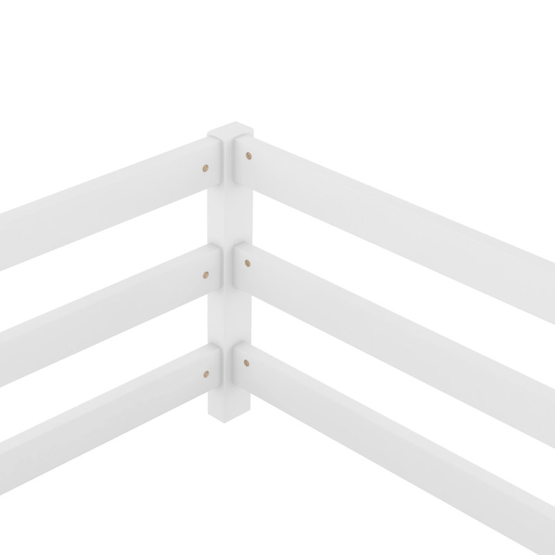Full Size Montessori Floor Bed With Fence, Solid Pine Wood Kids Floor Bed For Girls And Boys, Multi-Functional Play & Sleep Space, Compatible With Box Spring, White