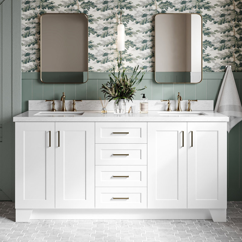 73 IN.  Single Bathroom Vanity, White,  White Quartz, Rectangular