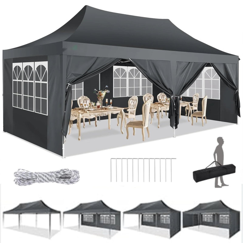 10x20 Pop Up Party Canopy Tents 3.0, Wind Resistant and Waterproof Upgrade Structure Easily Block UV Rays with 6 Outdoor Tents