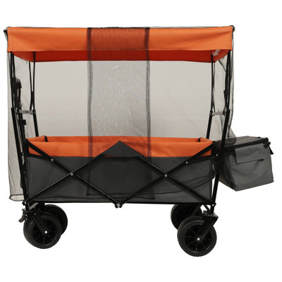 Chariot pliable de 480 lb avec auvent, poussette de chariot avec roues tout-terrain de 7 po, chariot pliable léger, grande capacité pour le camping, le magasinage, les sports et le jardin, orange avec moustiquaire