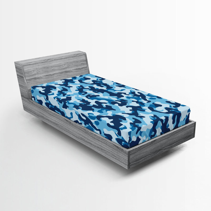Drap-housse Ambesonne, paquet de 2, Drap-housse de taille simple, Camouflage bleu / noix de coco