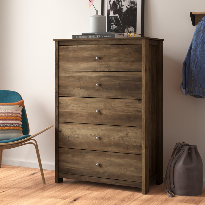 Isenbert 5 Drawer 31.5" W Chest, Knotty Oak