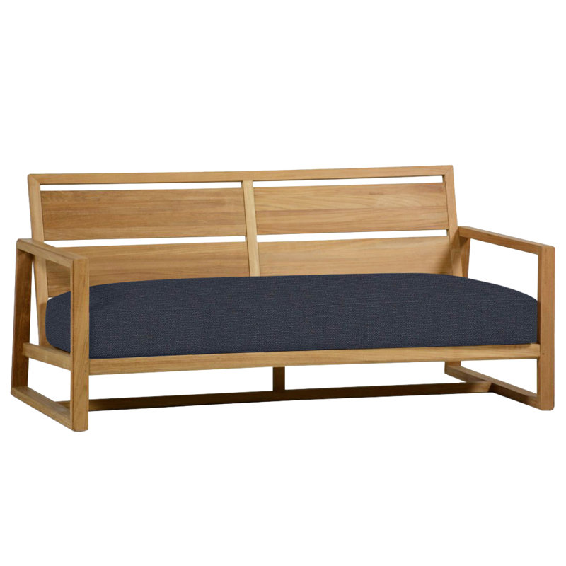 Avondale Teak Loveseat - Natural Teak, No Welt, Linen Navy, Natural Teak