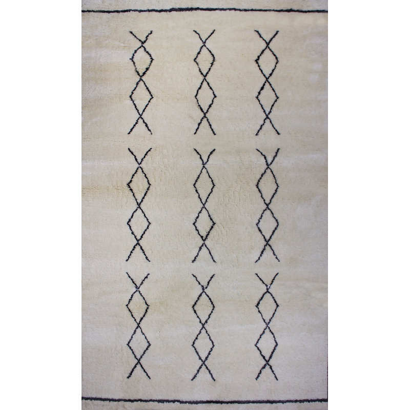 Tapis géométrique en laine noué à la main Borkouer, Rectangle 5 pi x 8 pi