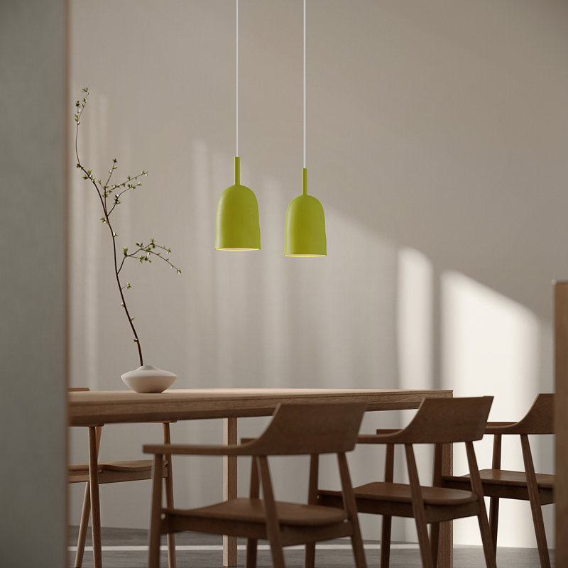 Vessel Pendant Light, 18" H x 14.5" W x 9" D, Mustard, White