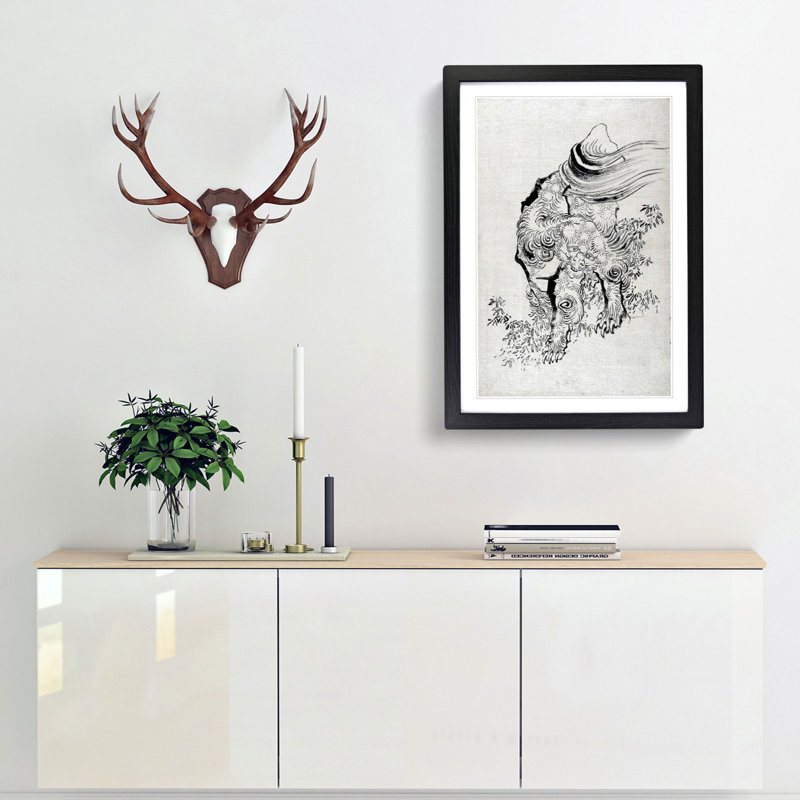 Mythical Creature by Katsushika Hokusai - Picture Frame Painting Print, 48cm H x 36cm W x 2cm D, Black Framed