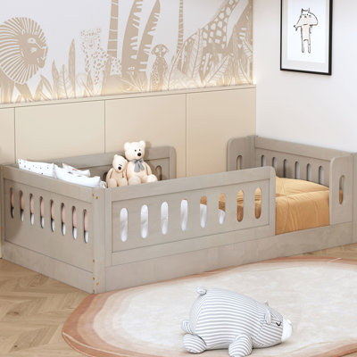 Lit simple avec garde-corps en bois massif naturel pour une utilisation à long terme