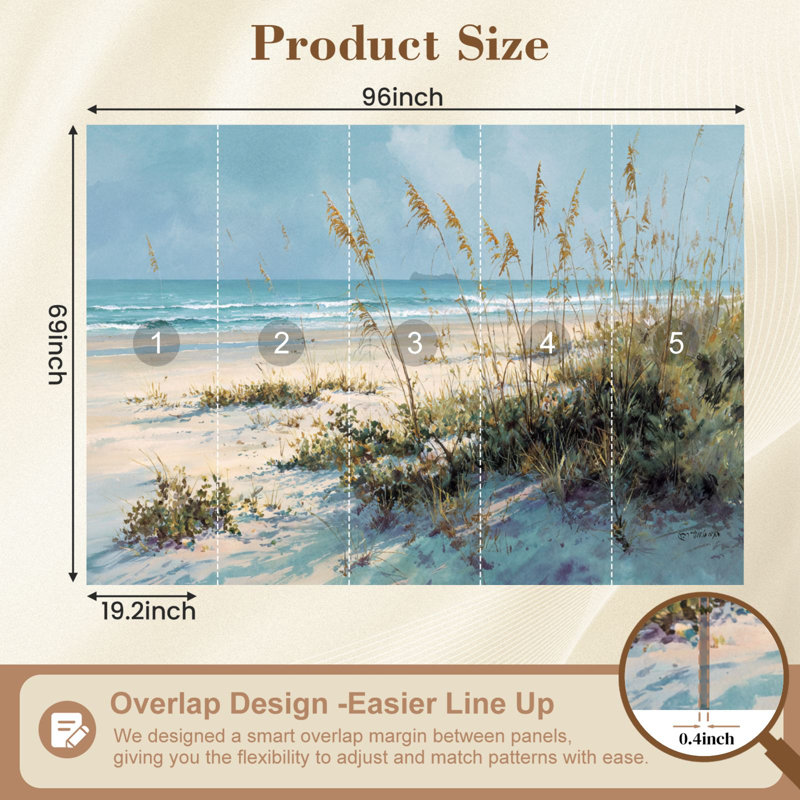 Papier peint adhésif Coastal Ocean Horizon Soft Sunlight, L 96 po x l 69 po