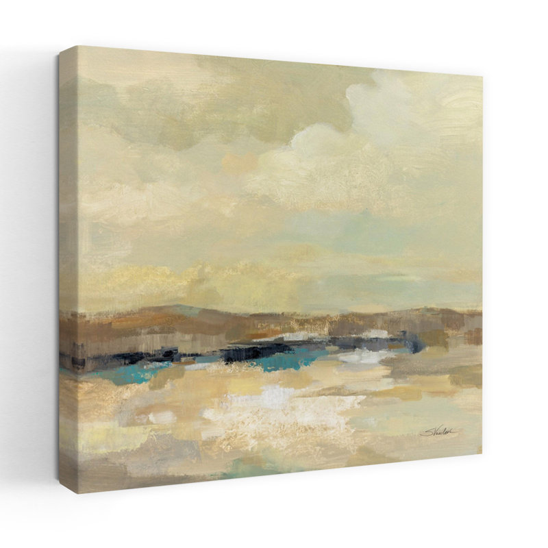 Journée chaude contemporaine avec art bleu-brun, H 18 po x l 18 po