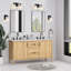 Éclairage pour salle de bain 2 lumières avec abat-jour en verre nervuré transparent-164020904