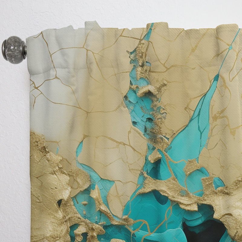 Khailynn - Encre liquide captivante or turquoise - Rideau de marbre abstrait - Velours obscurcissant - 1 panneau